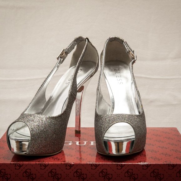 Guess Glitter Mulit-Color Sparkle Peep Toe Heels - Picture 2 of 6